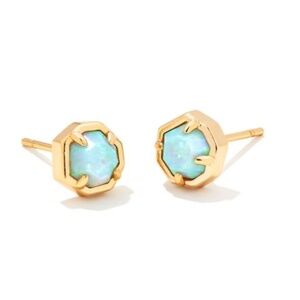 Kendra Scott Nola Gold Angel Blue Kyocera Opal Stud Earrings, preloved
